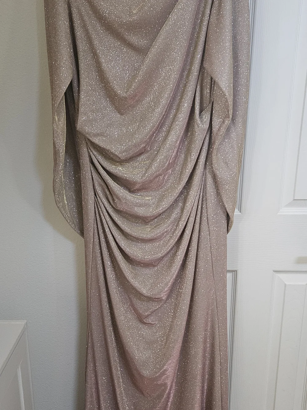 Betsy & Adam Glitter Drape-Back Cape Gown Pink 18W Like New